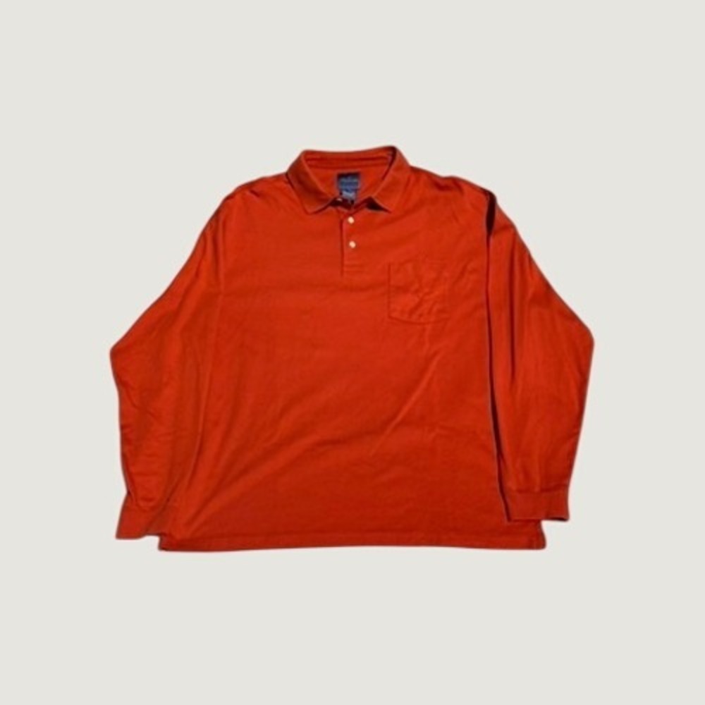 Faconnable Mens XXL Orange Long Sleeve Cotton Polo Shirt Chest Pocket Logo